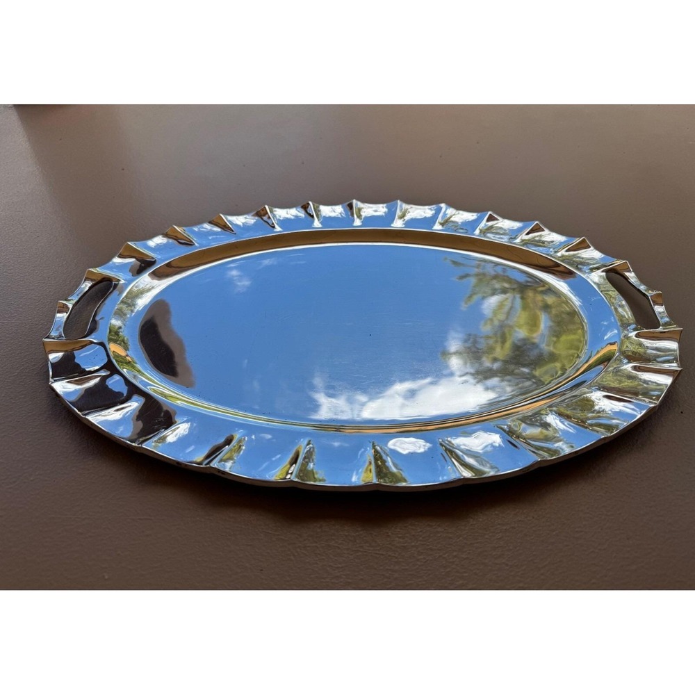 Vintage Juventino Lopez Reyes - Sterling Silver Scalloped Oval Tray - Mexico JLR